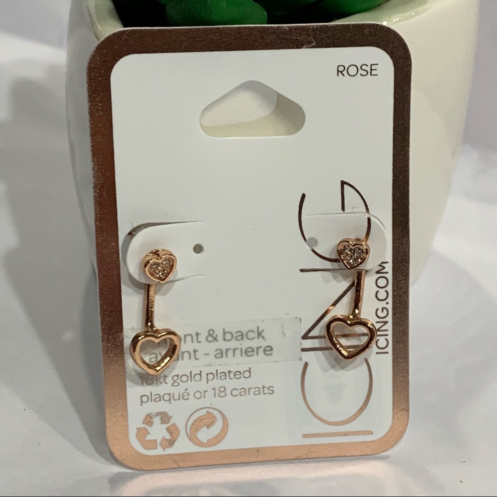 5/$30!MIX&MATCH! ICING 18K ROSE GOLD PLATE Tiny Hearts POST EARRINGS/EAR JACKETS